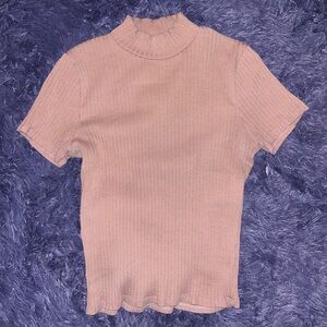 Brown short sleeve mock neck top